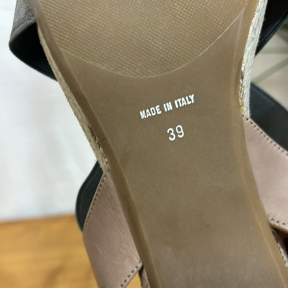 Anyi Lu Italian Dusty Pink& Silver Leather Heels Open Toe Slingback Sandals